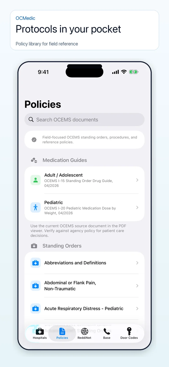 OCMedic policy library screen.